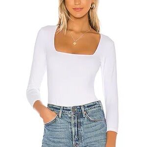 Free People White Square Neck Bodysuit